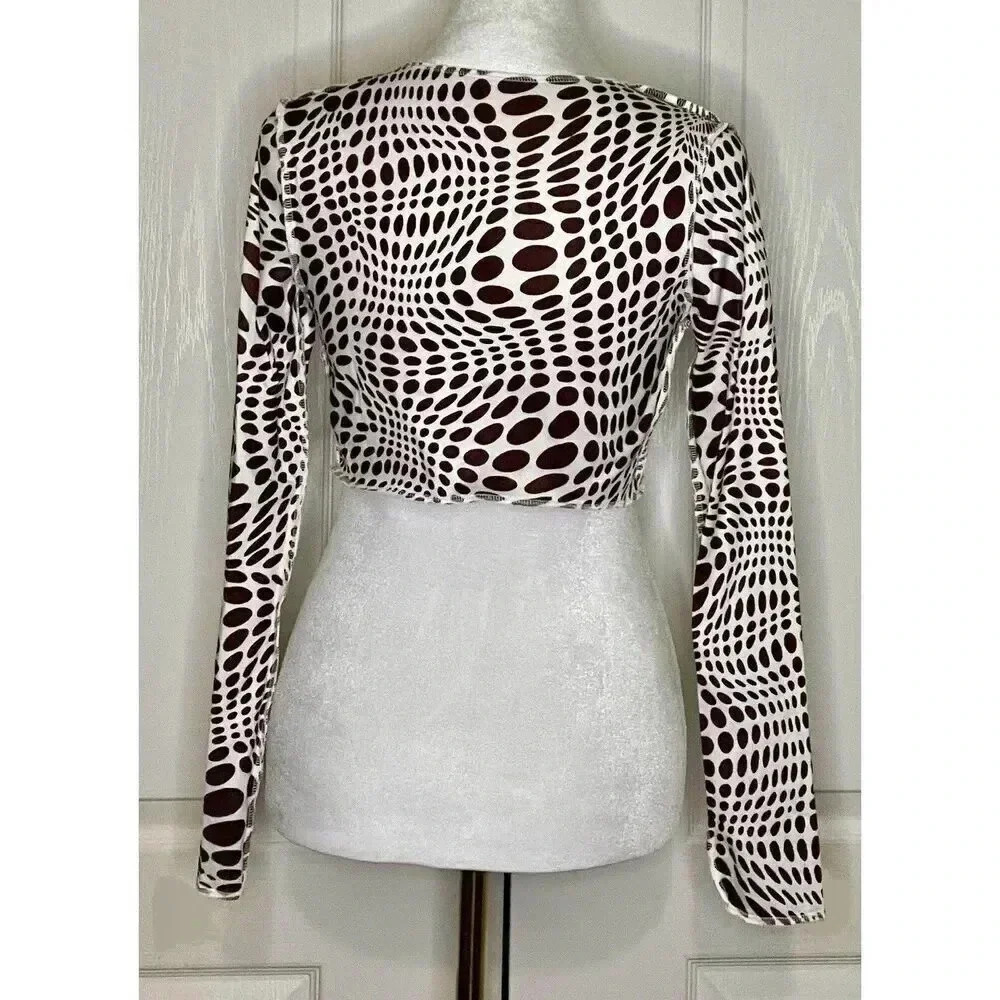 Shein Allover Print Lace Up Front Crop Top Brown White Women’s Size XS - Picture 2 of 6
